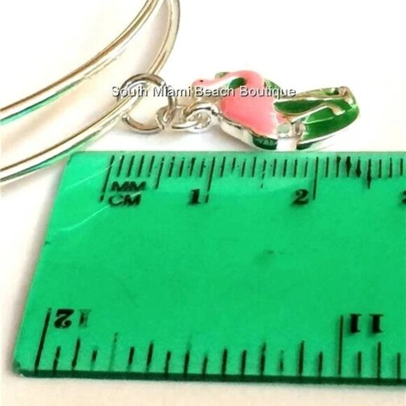 Silver Pink Flamingo Charm Bracelet Island Bird Tropical Beach Art Deco Plated - Picture 10 of 11